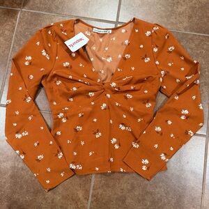 Abercrombie & Fitch Orange Floral Long Sleeve Top